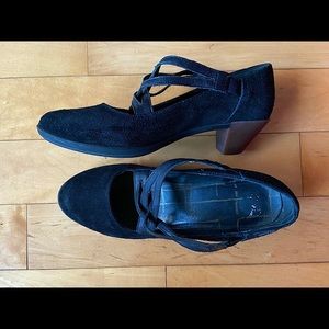 Low healed black sued shoes